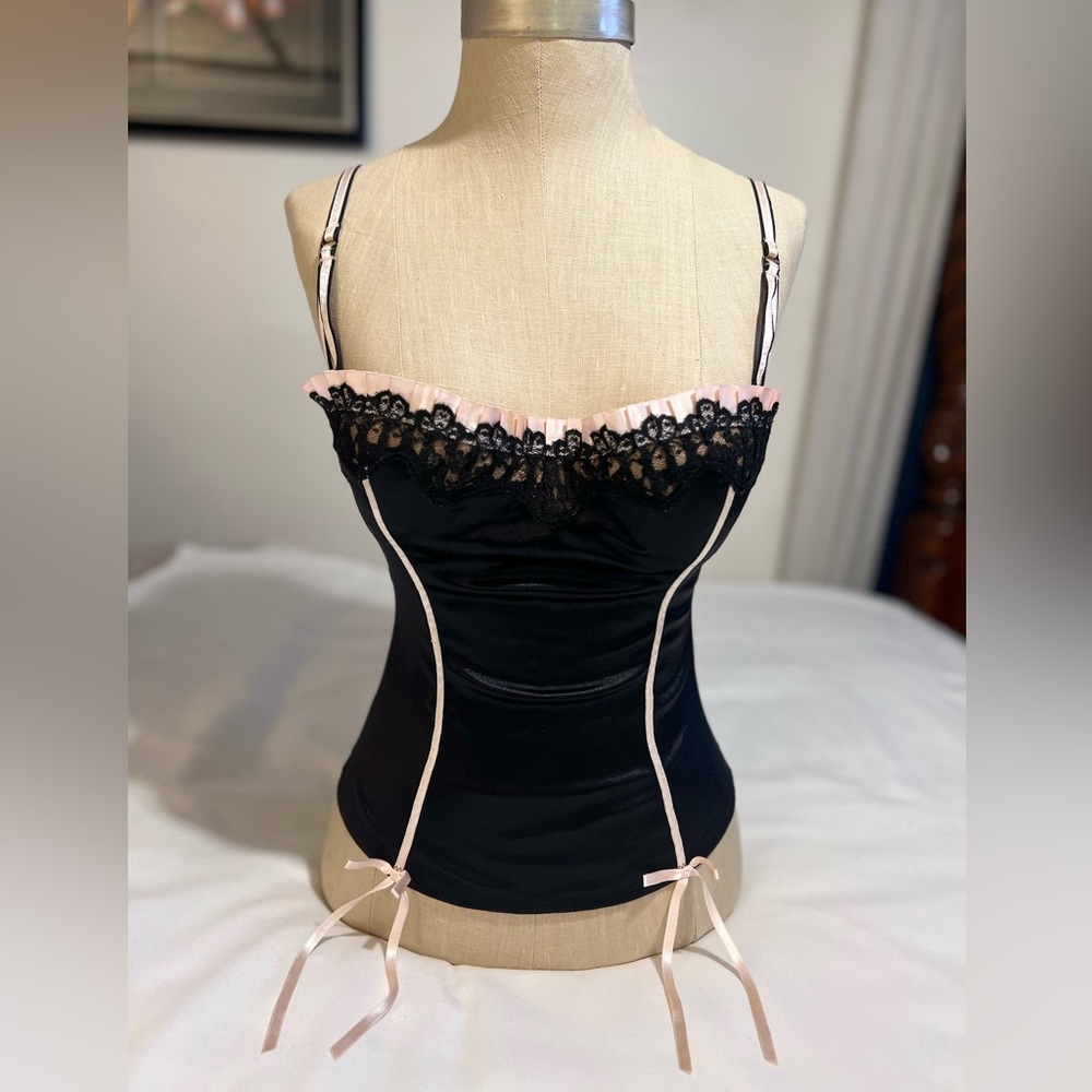 Victoria’s Secret vintage noir + berry satin bustier.
